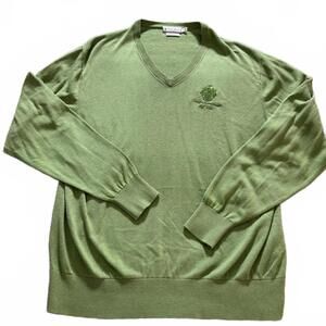 PETER MILAR Mens L VNeck Trump International Golf Club  L/S Green Silk Sweater